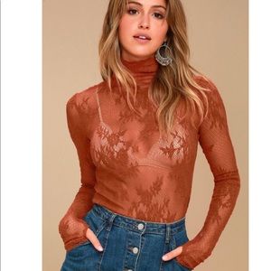 Free people rust lace sheer long sleeve top